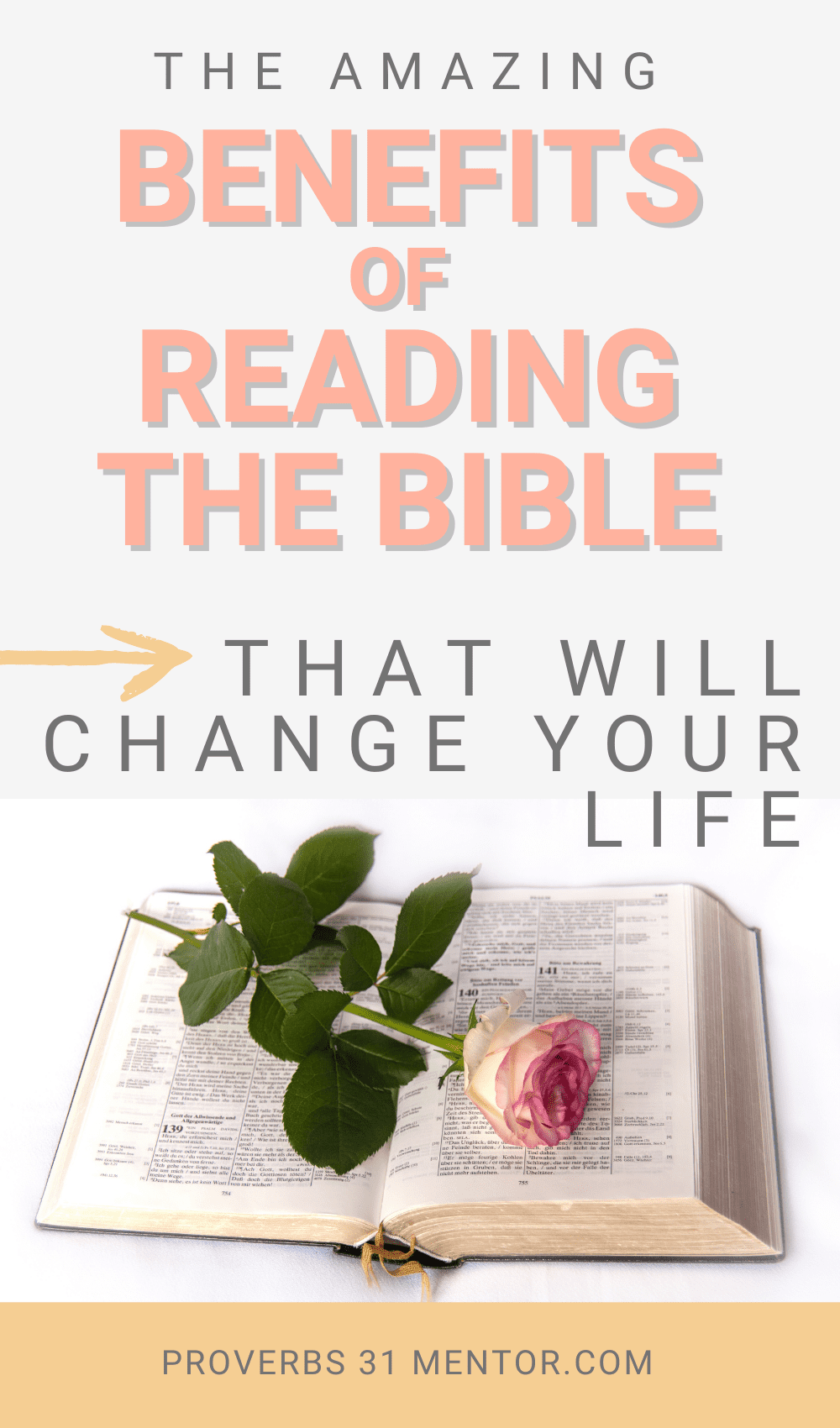 Title- The Amazing Benefits of Reading the Bible That Will Change Your Life Picture- open Bible with a rose on top