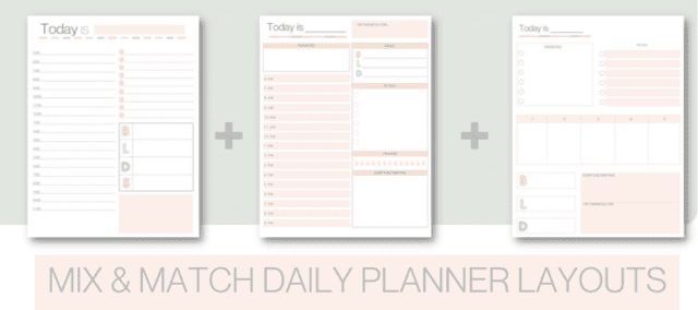 Mix and match daily planner layouts
