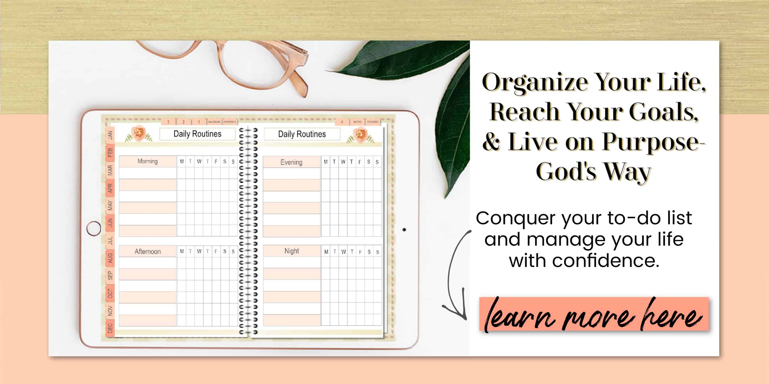 Abundant Life Digital Planner on the iPad text- organize your life, reach your goals, and live on purpose
