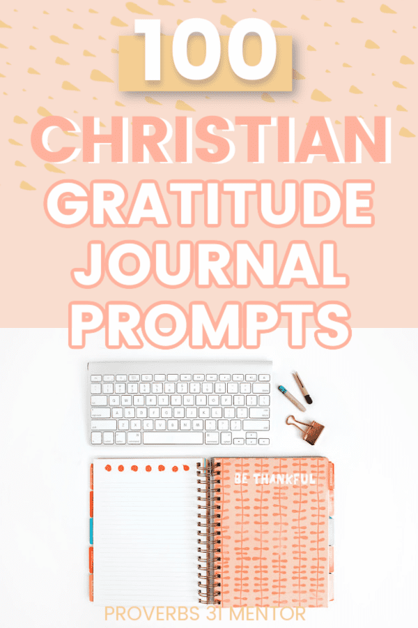 100 Christian Gratitude Prompts picture- journal and keyboard