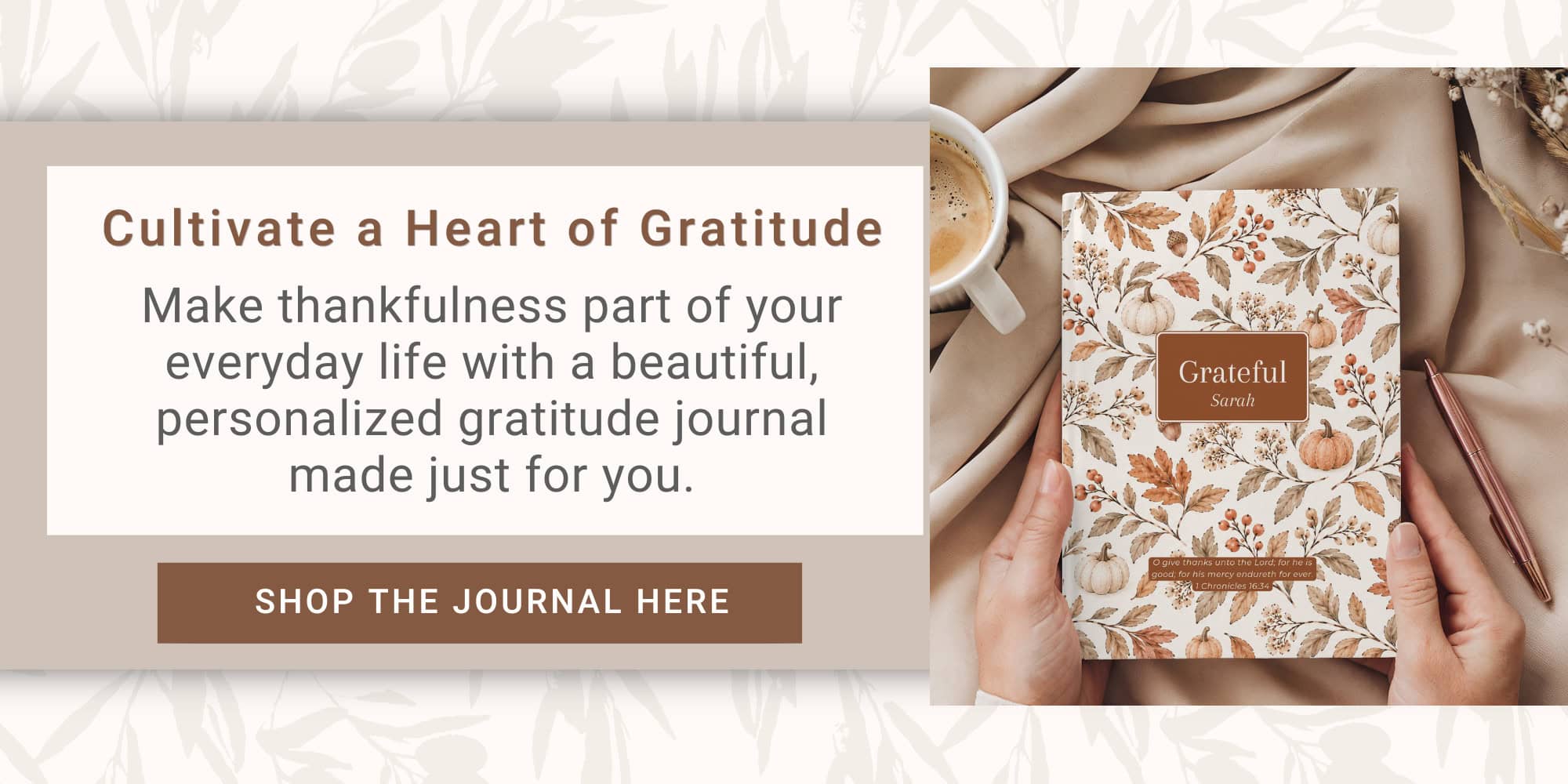 Banner of a personalized Christian gratitude journal