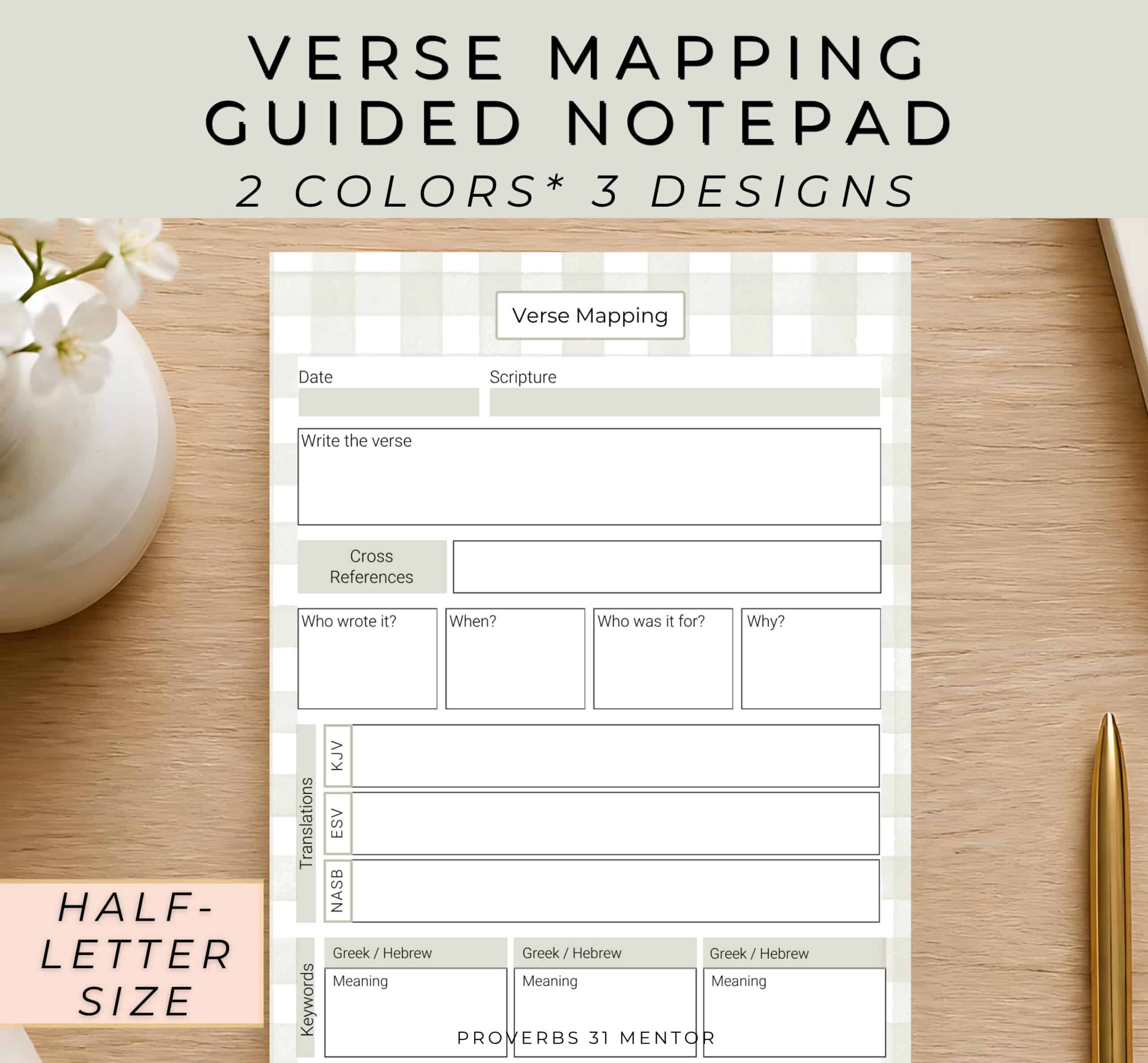 Picture of verse mapping notepad on desk 