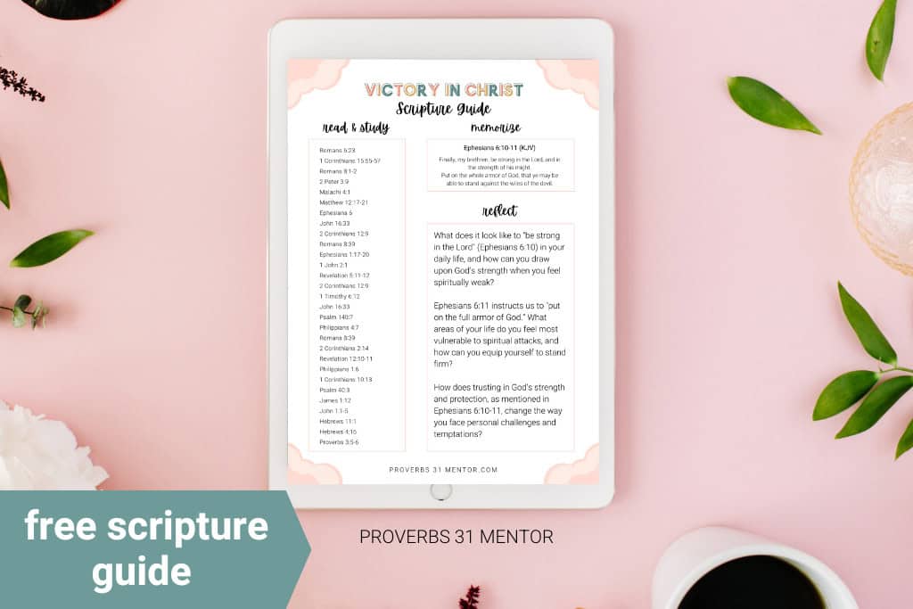 Victory in Christ Scripture Guide mockup- with a white iPad holding the Bible reading plan