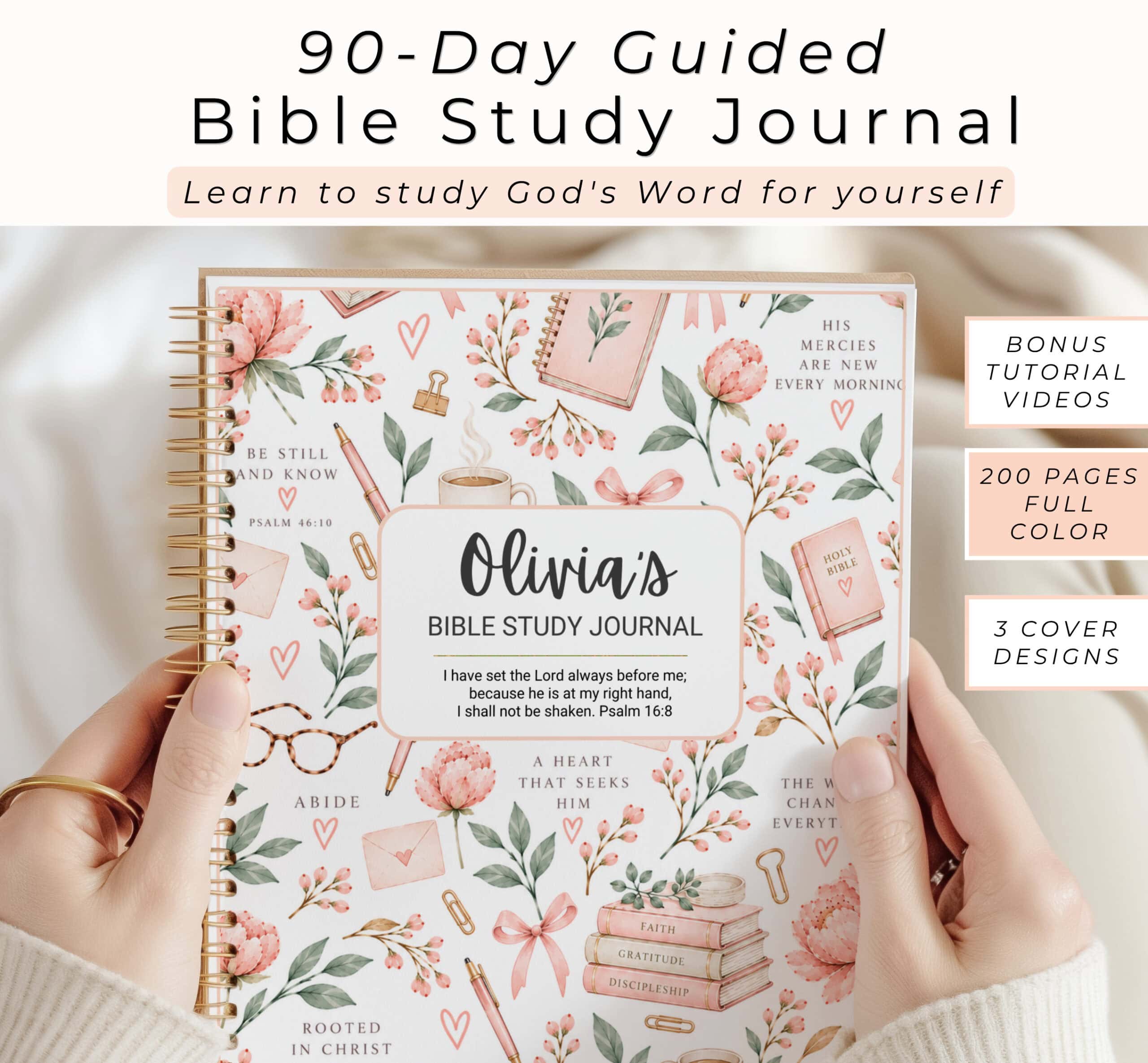 A picture of a woman's hands holding the Rooted in the Gospel Bible Study Journal
