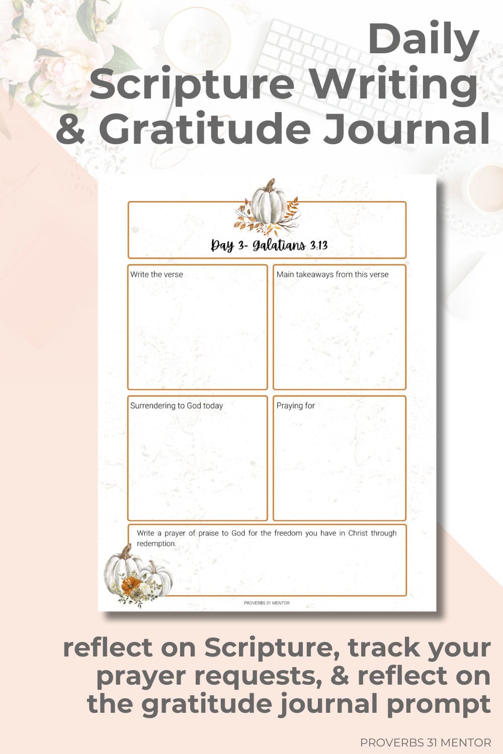 A Season of Prayer and Praise Gratitude Journal mockup of the daily gratitude journal pages