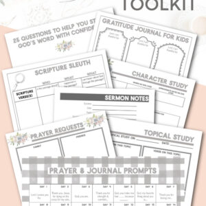 Mockup of the Family Bible Study Toolkit- Bible study templates for the whole family fanned out