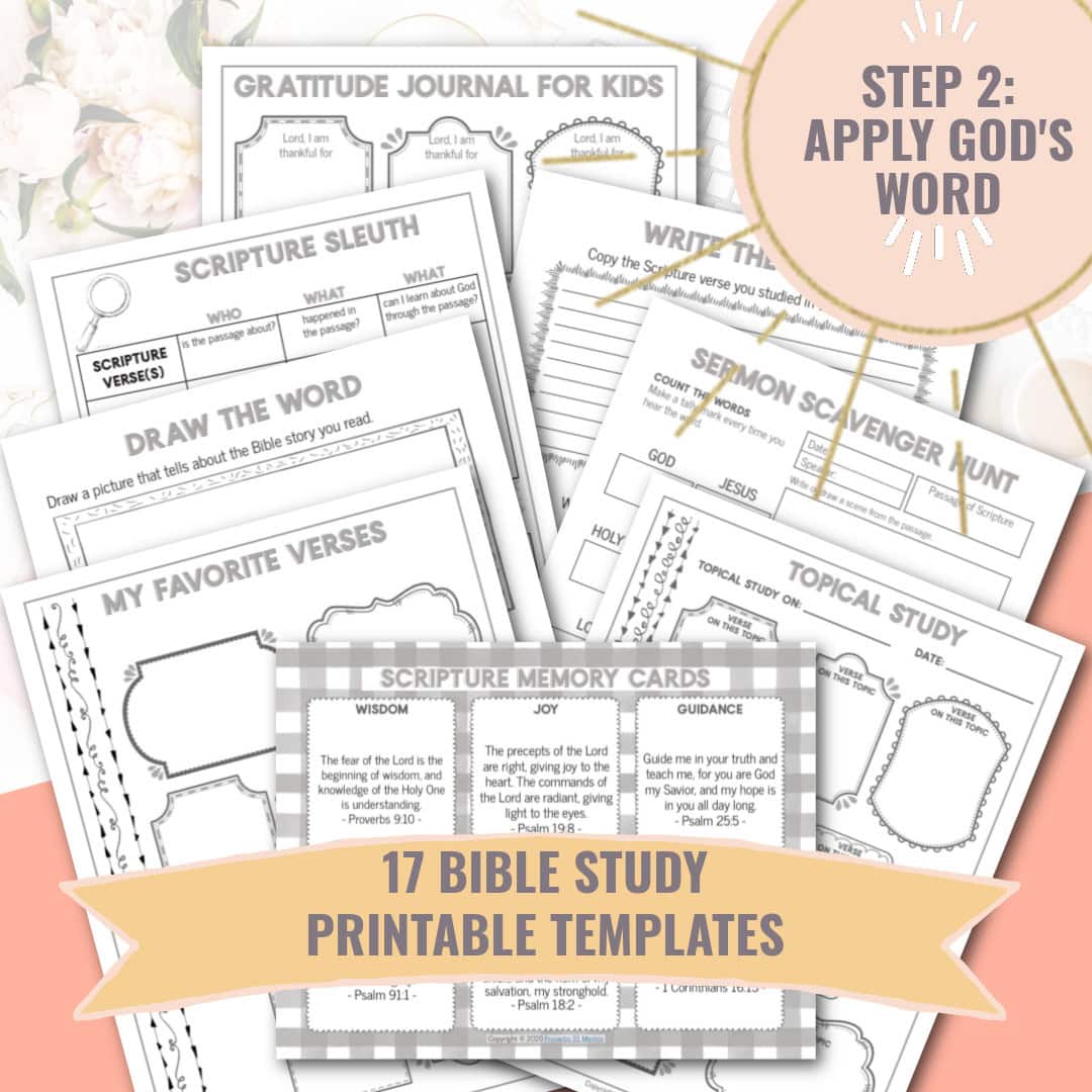 A mockup of the Bible study templates in the Kid's Bible study templates